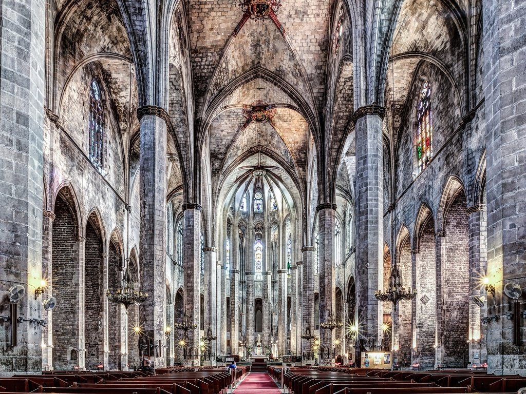 Обои церковь, испания, барселона, каталония, santa maria, санта-мария-дель-мар, church, spain, barcelona, catalonia, santa maria del mar разрешение 3840x2160 Загрузить