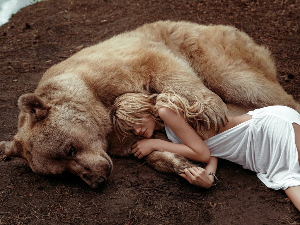Обои девушка, поза, лапы, медведь, girl, pose, paws, bear разрешение 2112x1188 Загрузить