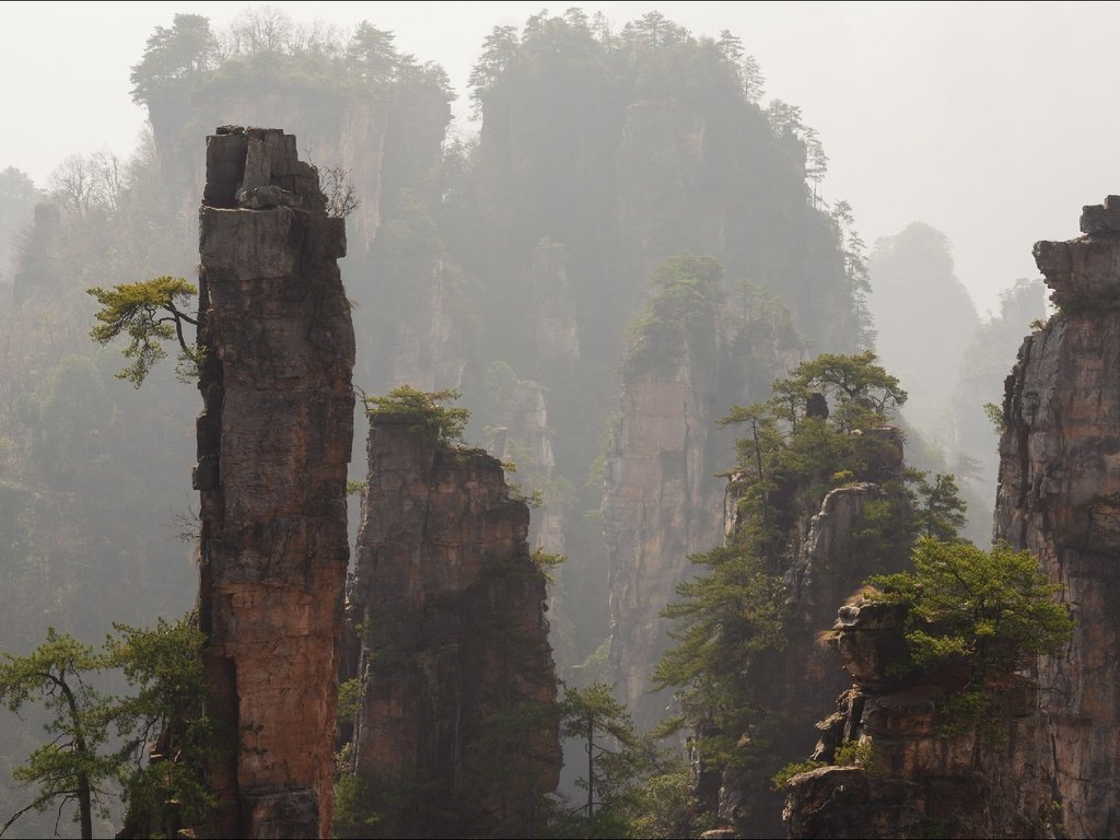 Обои горы, скалы, туман, китай, zhangjiajie national park, mountains, rocks, fog, china разрешение 1920x1080 Загрузить