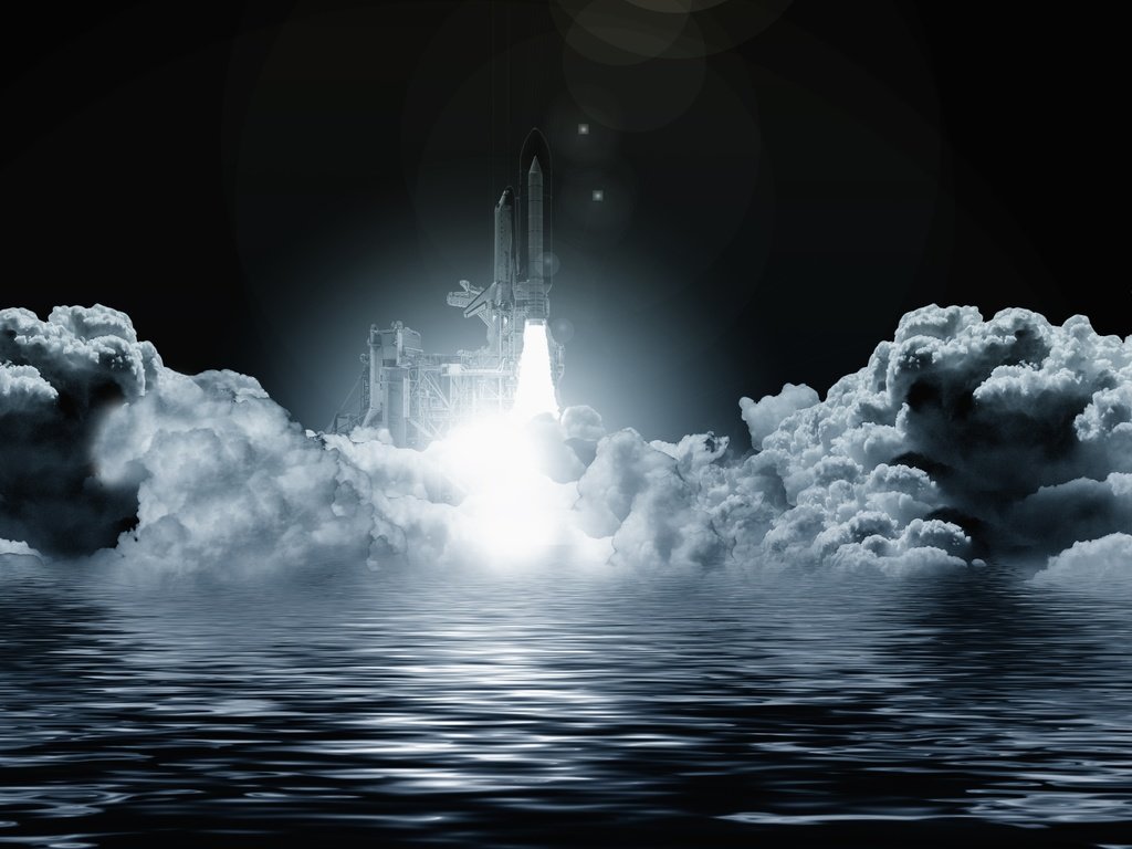 Обои облака, вода, космос, ракета, запуск, clouds, water, space, rocket, start разрешение 6000x2827 Загрузить
