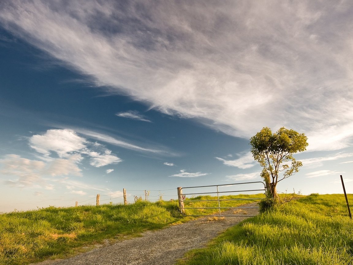 Обои облака, забор, ворота, clouds, the fence, gate разрешение 1920x1200 Загрузить