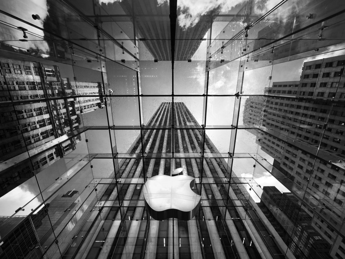 Обои черно-белая, небоскребы, логотип, эппл, black and white, skyscrapers, logo, apple разрешение 2560x1600 Загрузить