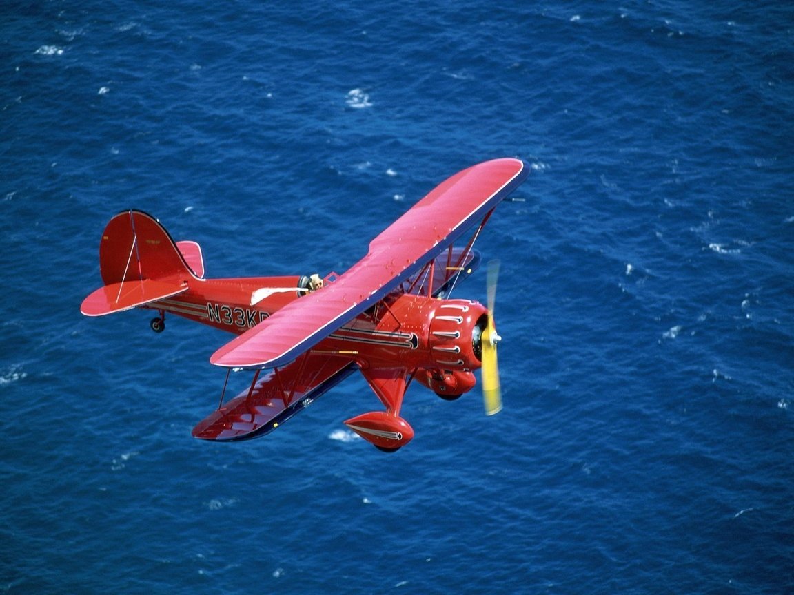 Обои море, красный, биплан, sea, red, biplane разрешение 1999x1333 Загрузить