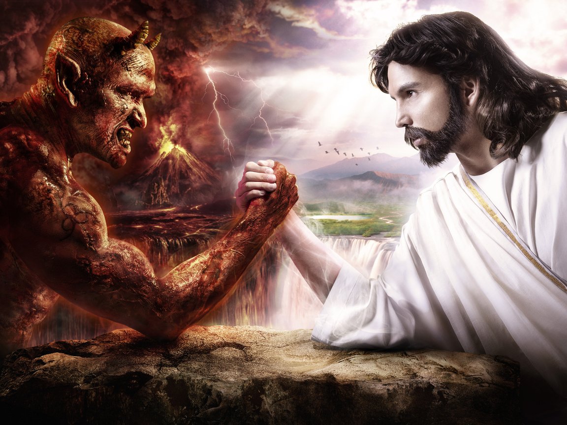 Обои борьба, иисус, дьявол, fight, jesus, the devil разрешение 2560x1600 Загрузить