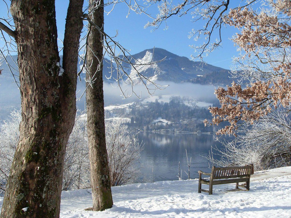 Обои озеро, горы, зима, скамья, lake, mountains, winter, bench разрешение 2048x1536 Загрузить