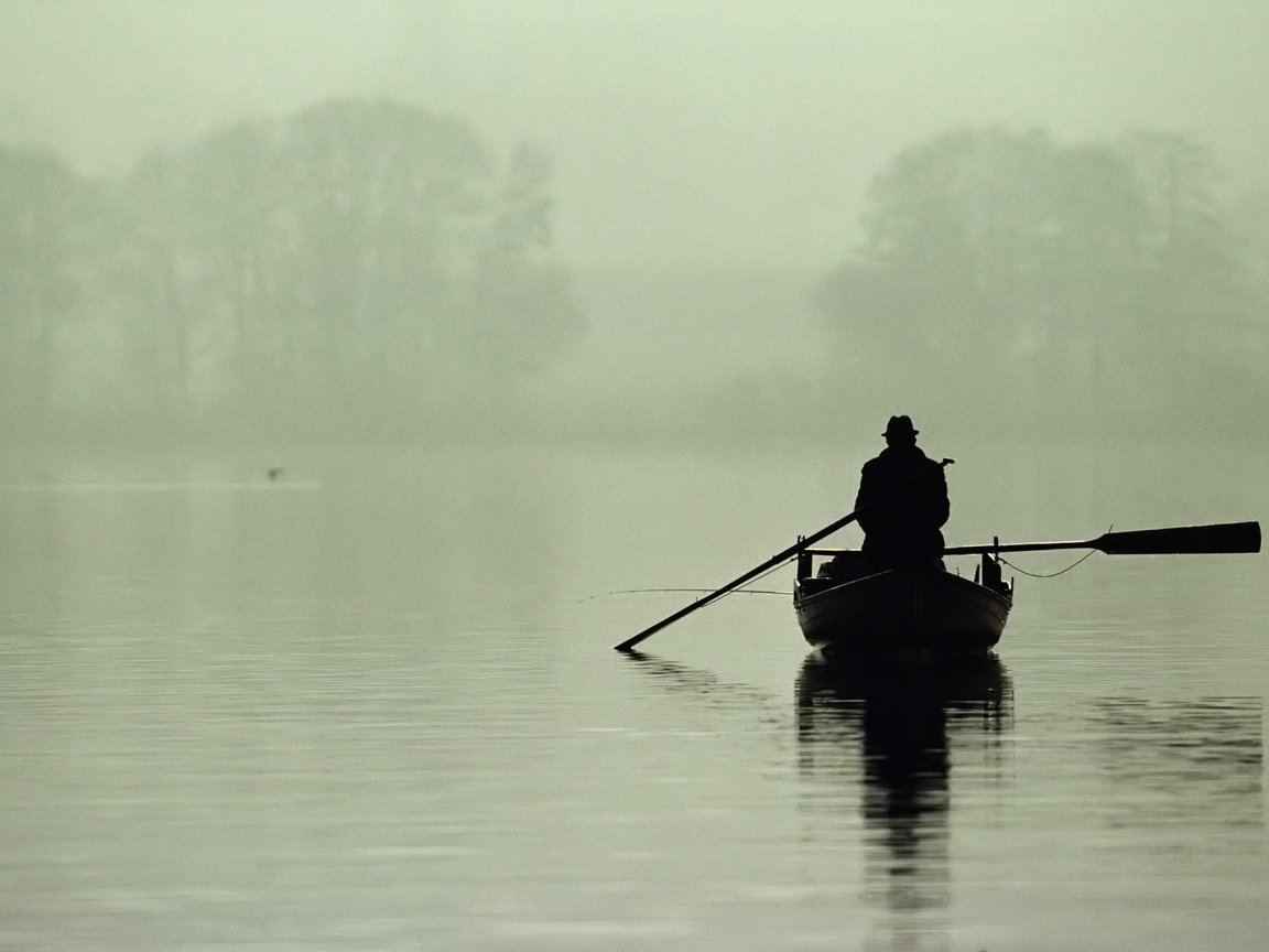 Обои озеро, утро, туман, лодка, рыбак, lake, morning, fog, boat, fisherman разрешение 1920x1080 Загрузить