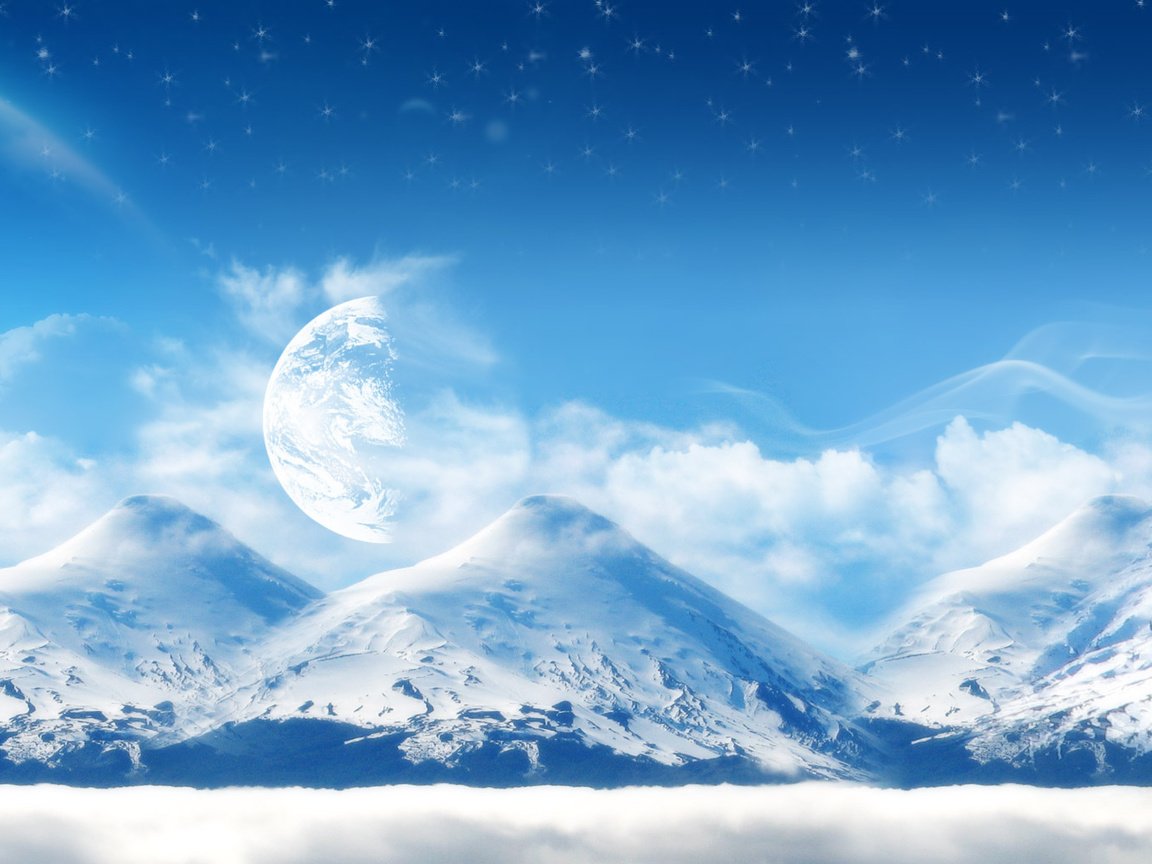 Обои горы, снег, планеты, mountains, snow, planet разрешение 2560x1024 Загрузить