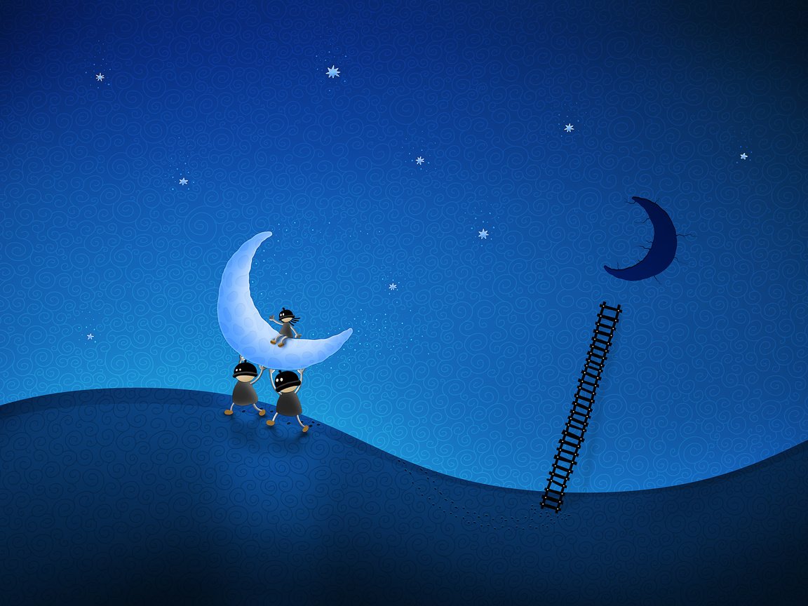 Обои рисунок, лестница, луна, воры, figure, ladder, the moon, thieves разрешение 2560x1600 Загрузить