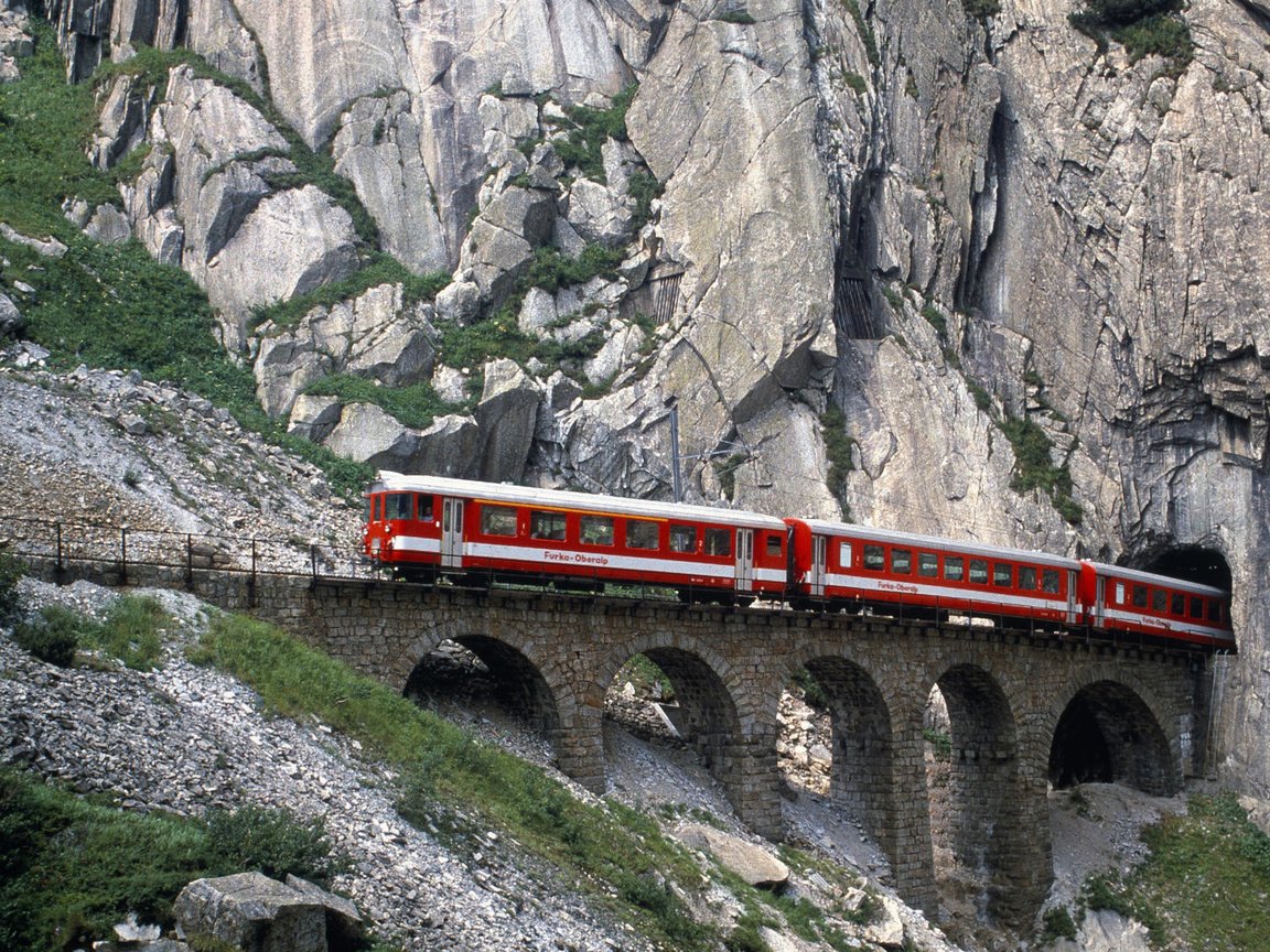 Обои горы, железная дорога, швейцария, mountains, railroad, switzerland разрешение 1920x1080 Загрузить