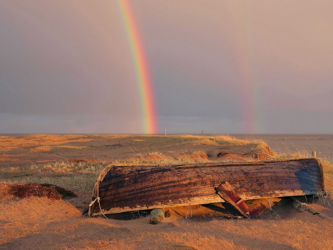 Обои берег, радуга, лодка, shore, rainbow, boat разрешение 1920x1280 Загрузить