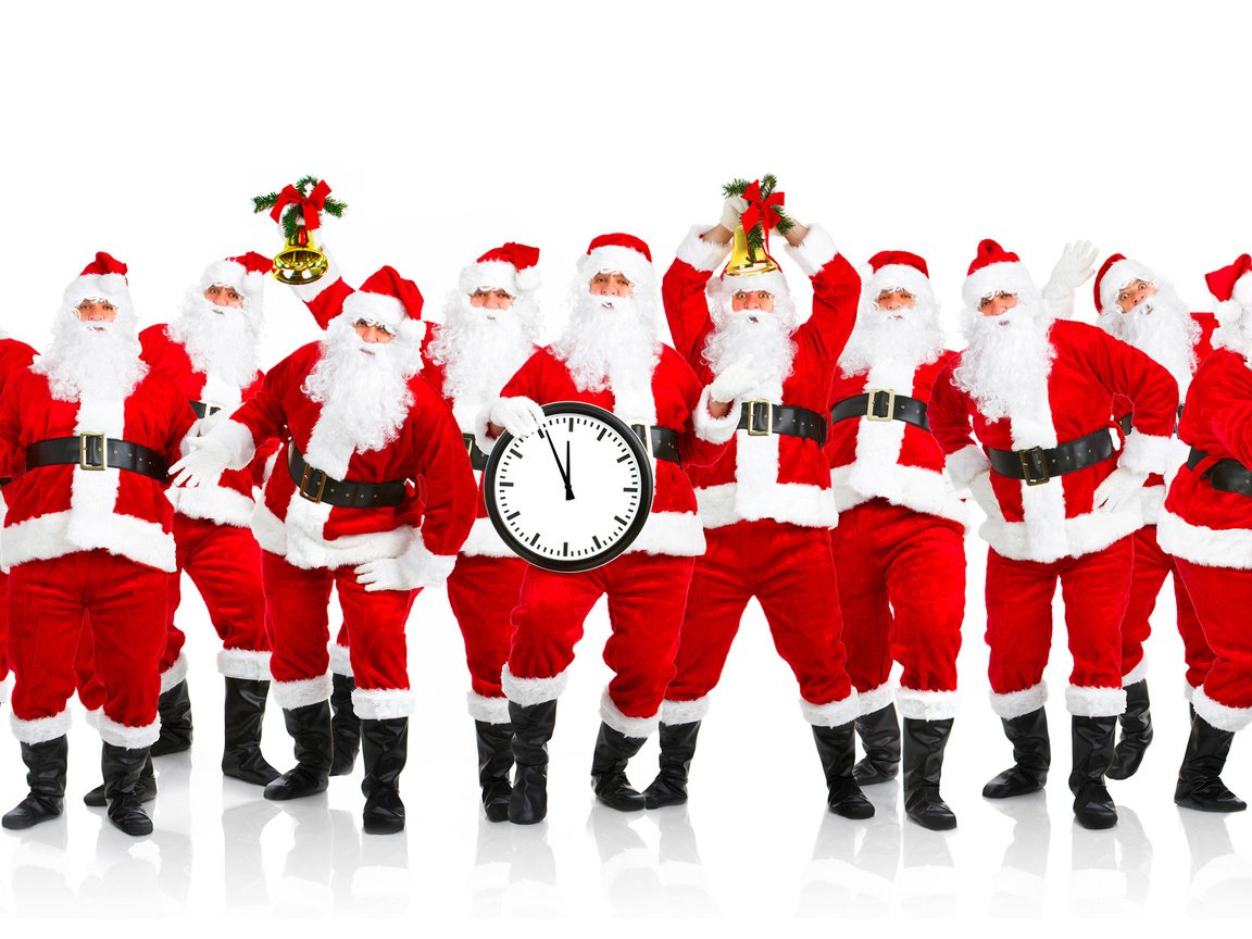 Обои новый год, белый фон, санты, new year, white background, santa разрешение 2560x1600 Загрузить