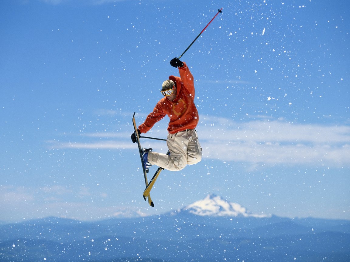 Обои небо, прыжок, лыжи, фристайл, the sky, jump, ski, freestyle разрешение 2560x1600 Загрузить