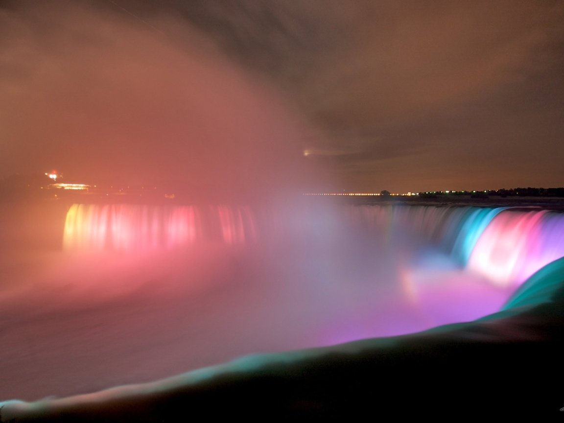 Обои ночь, огни, вода, город, подсветка, ниагарский водопад, night, lights, water, the city, backlight, niagara falls разрешение 2560x1600 Загрузить