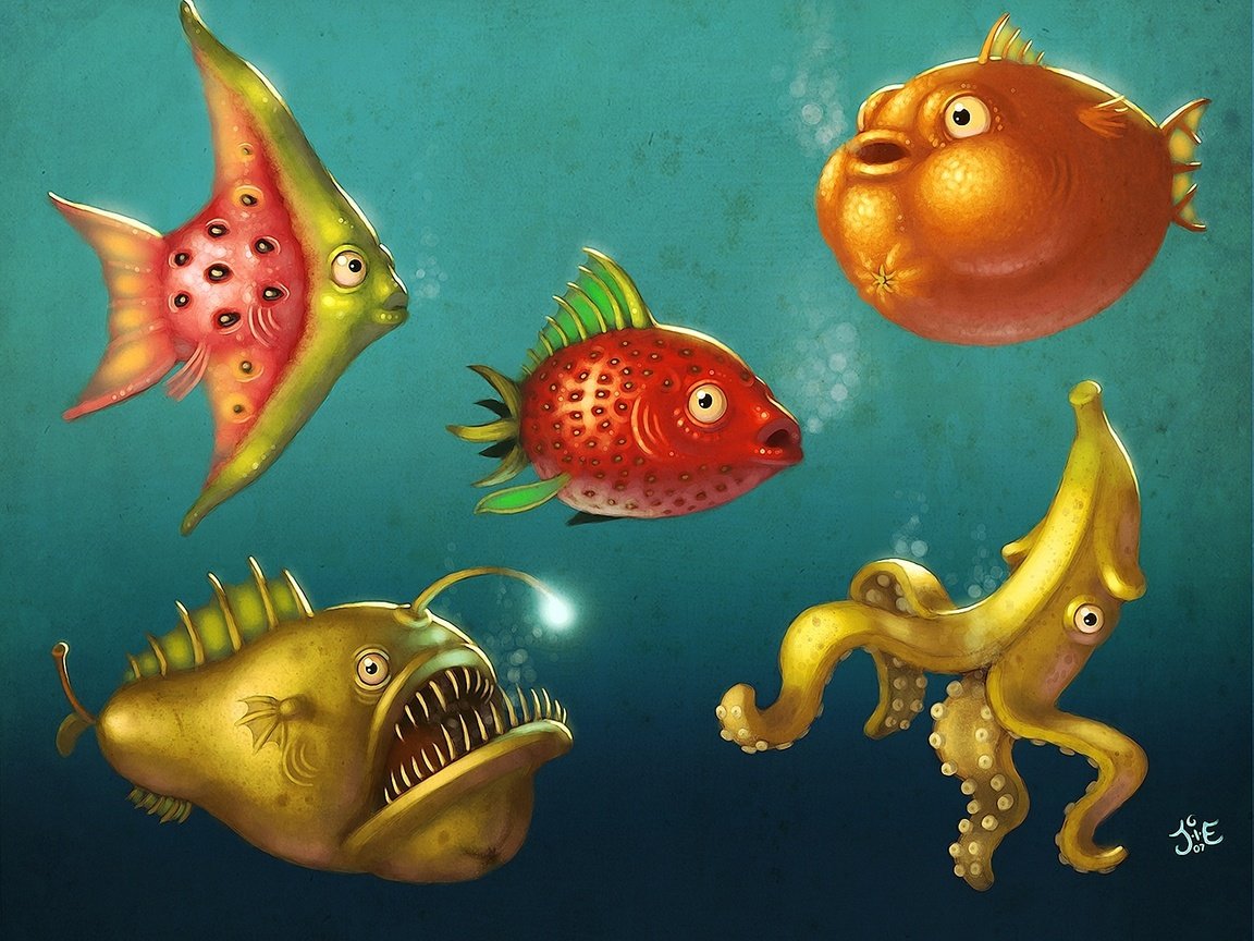 Обои море, фрукты, рыбы, подводный мир, sea, fruit, fish, underwater world разрешение 1920x1536 Загрузить