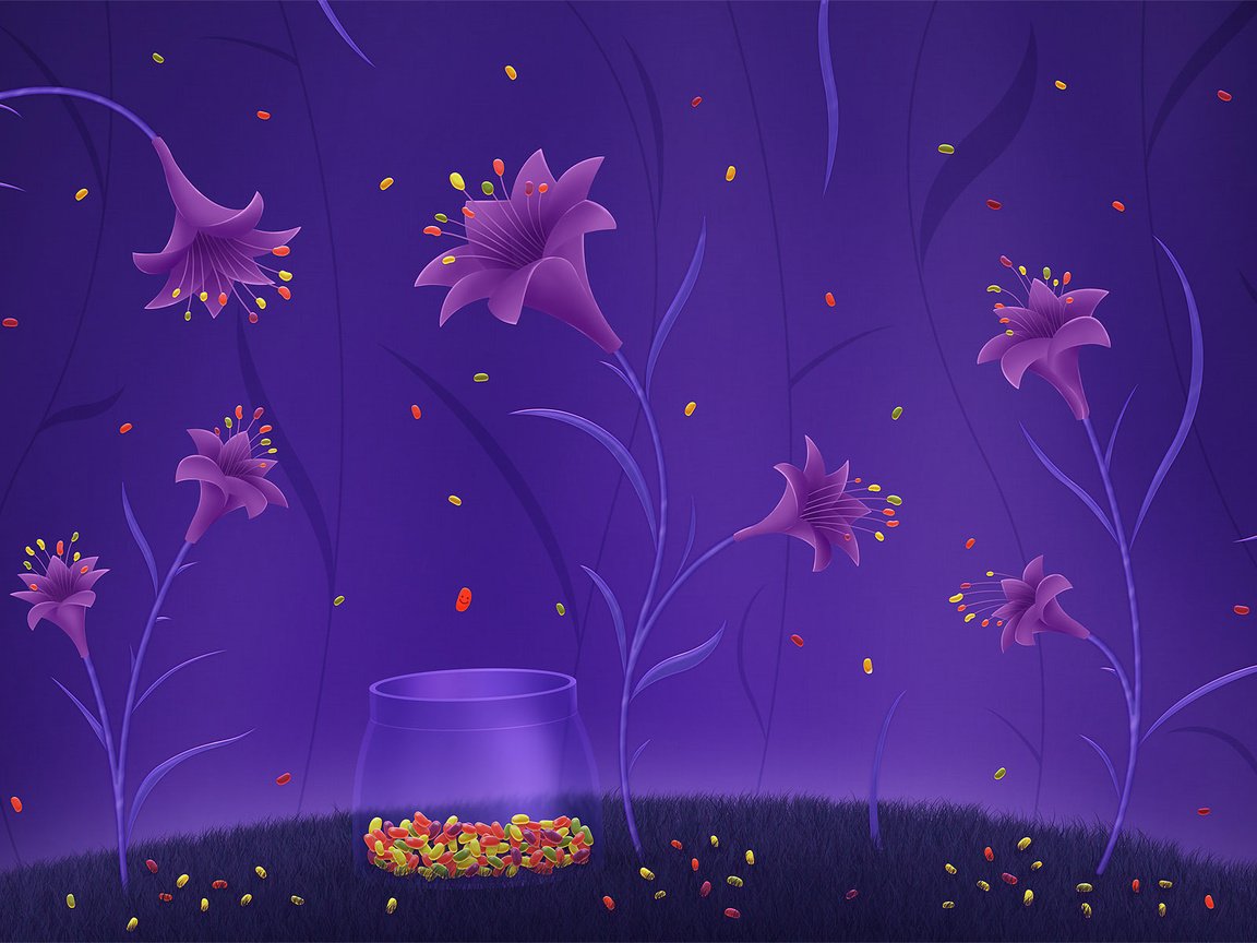 Обои цветы, рисунок, конфеты, фиолетовый, лилии, яркий, flowers, figure, candy, purple, lily, bright разрешение 1920x1200 Загрузить