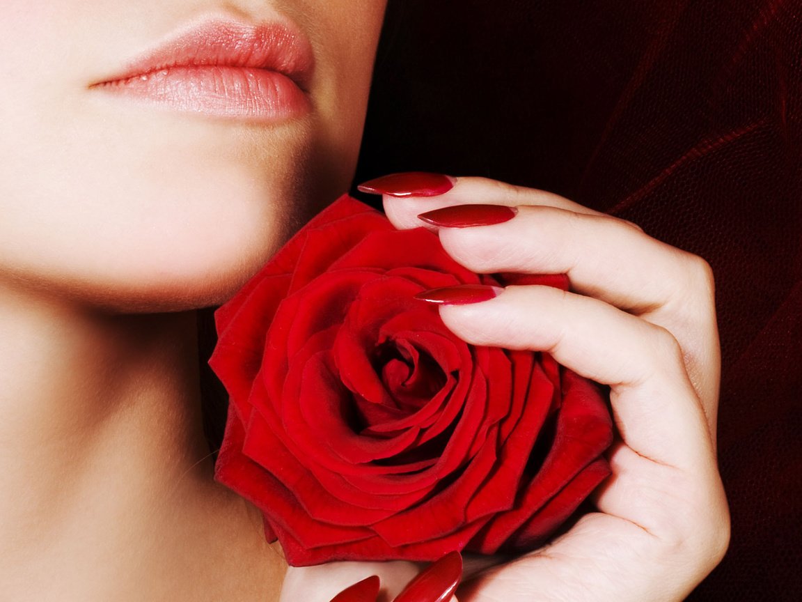 Обои девушка, роза, губы, ногти, girl, rose, lips, nails разрешение 2560x1600 Загрузить