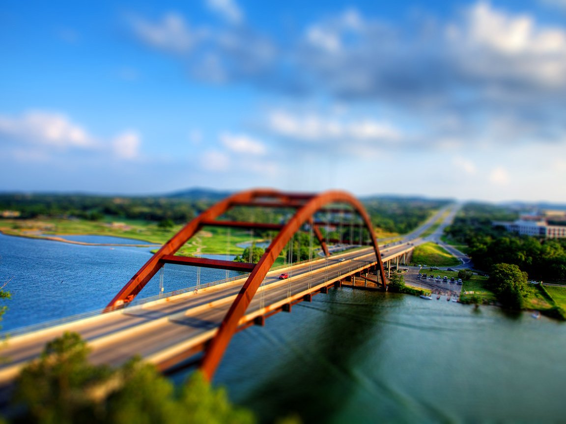 Обои дорога, мост, tilt shift, road, bridge разрешение 2193x1459 Загрузить