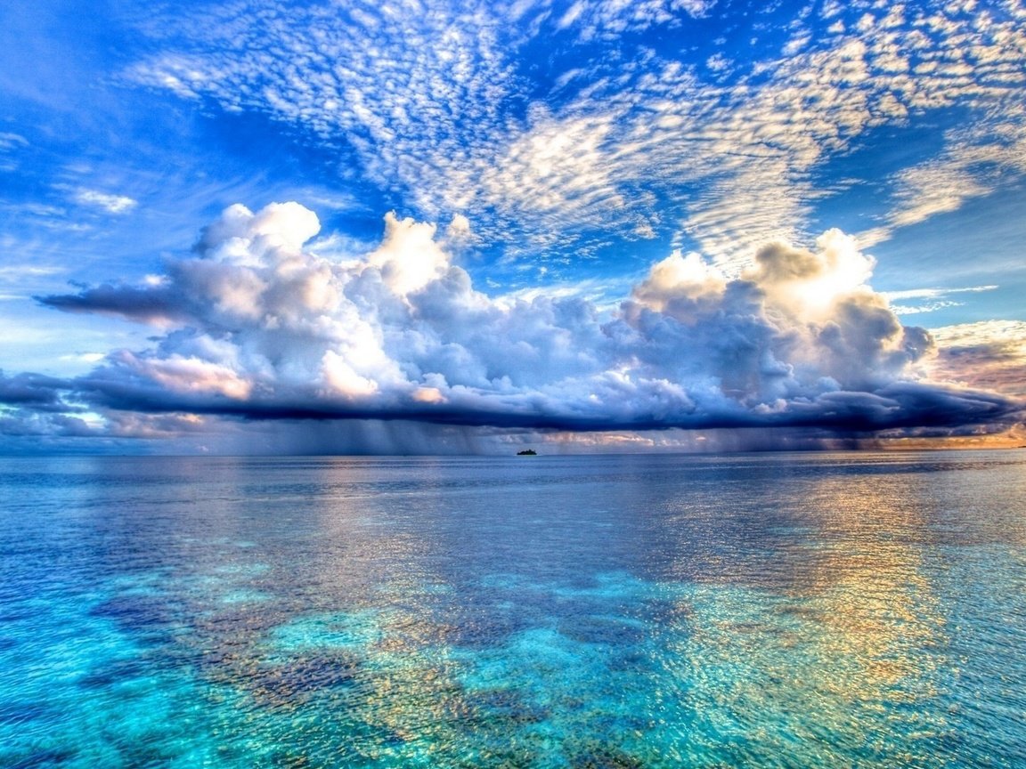 Обои небо, облака, вода, природа, берег, пейзаж, море, the sky, clouds, water, nature, shore, landscape, sea разрешение 1920x1080 Загрузить