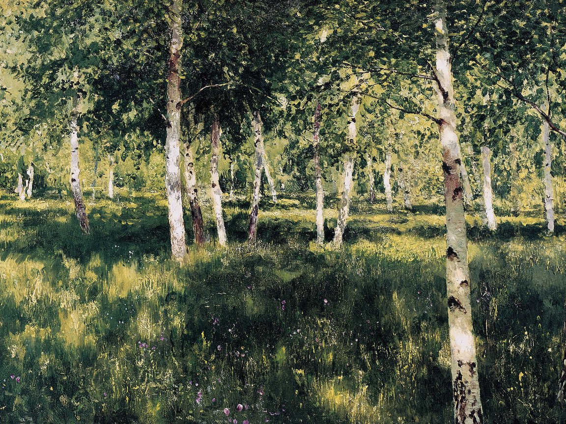 Обои картина, левитан, березовая роща, picture, levitan, birch grove разрешение 2239x1300 Загрузить