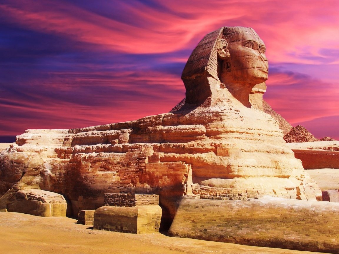 Обои закат, песок, египет, сфинкс, sunset, sand, egypt, sphinx разрешение 1920x1200 Загрузить