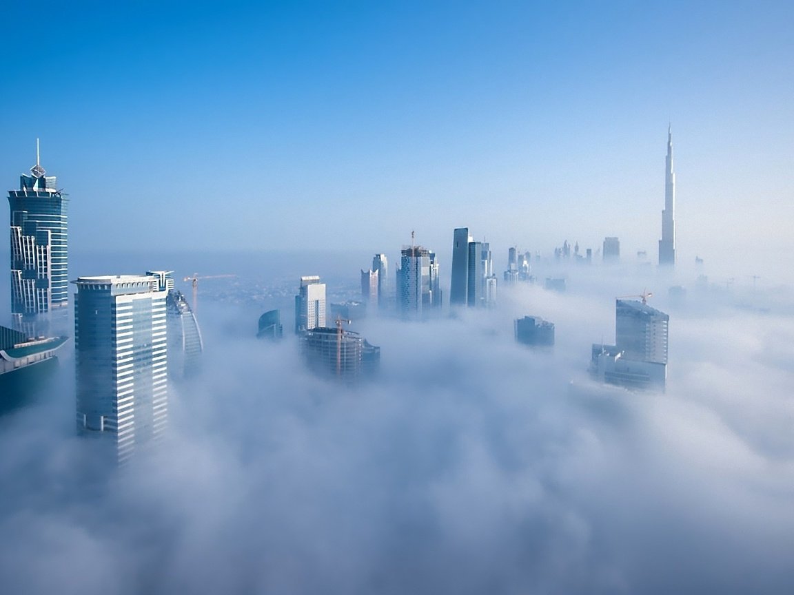 Обои город, над облаками, the city, above the clouds разрешение 1920x1080 Загрузить