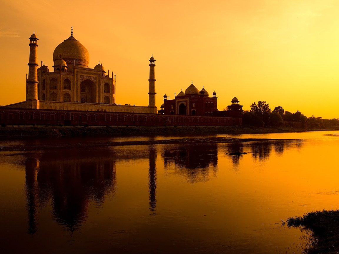 Обои закат, индия, тадж-махал, мавзолей-мечеть, агра, sunset, india, taj mahal, the mausoleum-mosque, agra разрешение 1920x1080 Загрузить