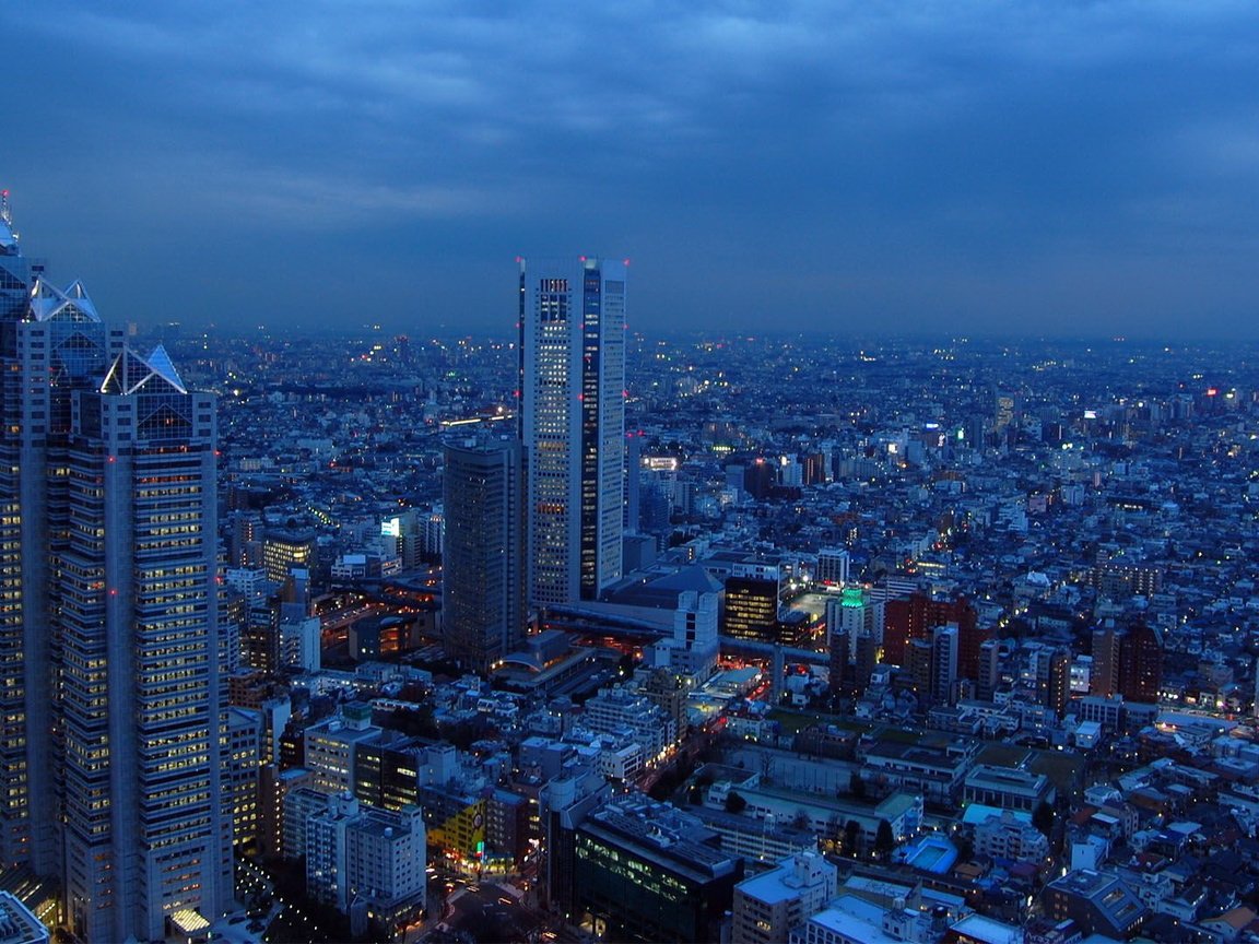 Обои ночь, япония, небоскребы, мегаполис, токио, night, japan, skyscrapers, megapolis, tokyo разрешение 1920x1080 Загрузить