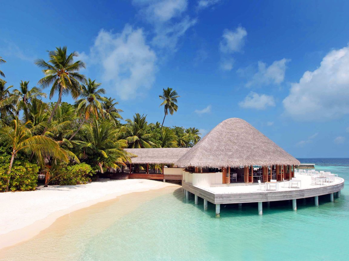 Обои море, пляж, отдых, бунгало, тропики, мальдивы, sea, beach, stay, bungalow, tropics, the maldives разрешение 2628x1752 Загрузить