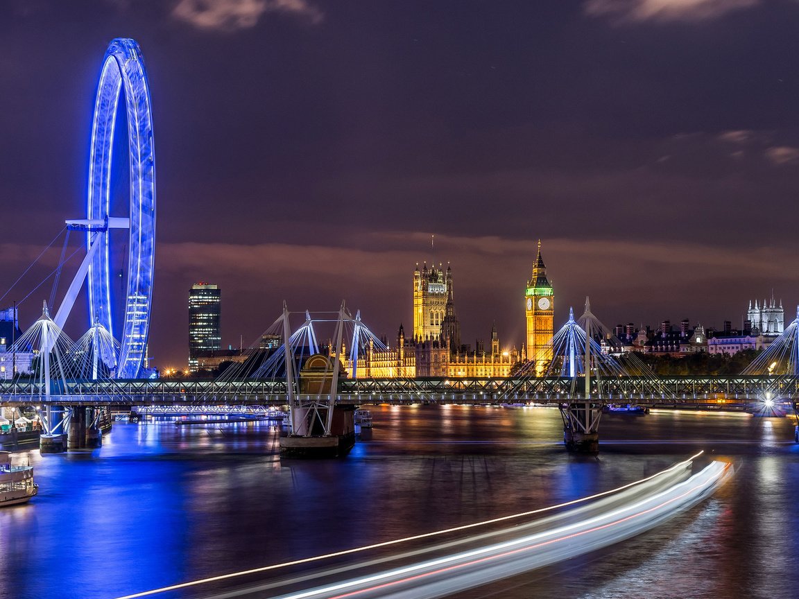 Обои ночь, огни, река, лондон, темза, город, англия, night, lights, river, london, thames, the city, england разрешение 1920x1200 Загрузить