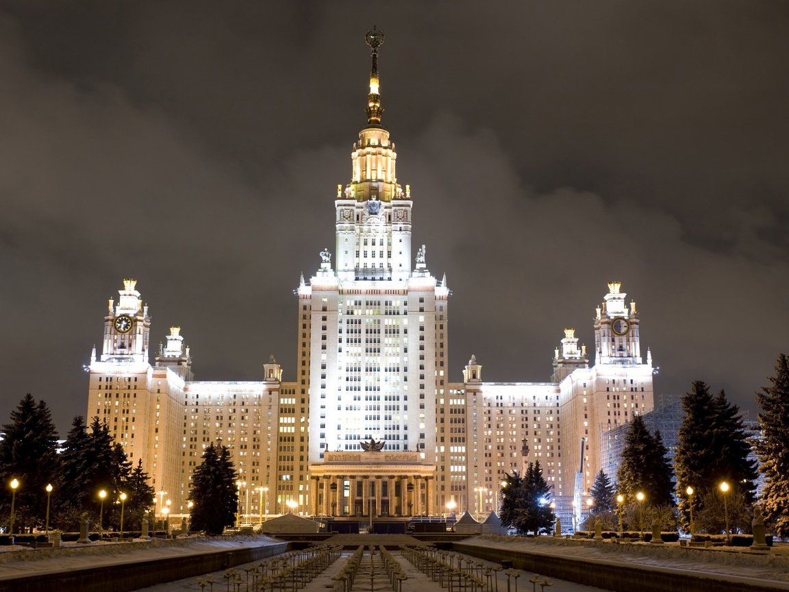 Обои зима, москва, россия, здание, университет, мгу, winter, moscow, russia, the building, university, msu разрешение 1920x1200 Загрузить