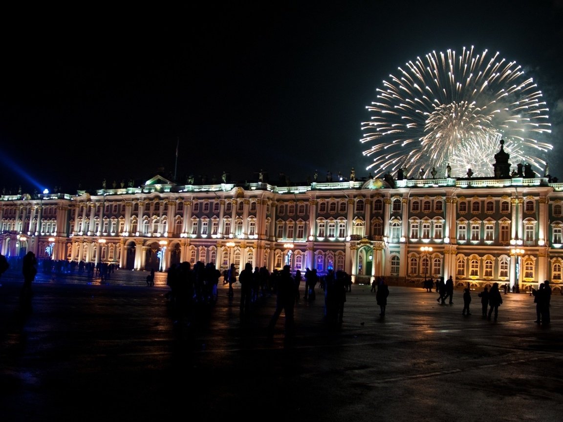 Обои ночь, новый год, салют, санкт-петербург, зимний дворец, night, new year, salute, saint petersburg, the winter palace разрешение 1920x1080 Загрузить