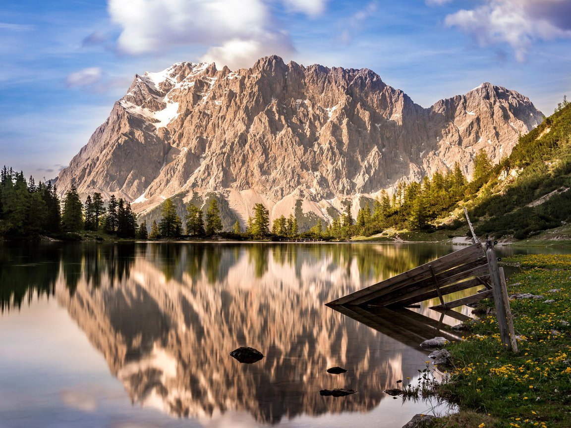 Обои вода, лес, гора, австрия, германия, цугшпитце, water, forest, mountain, austria, germany, zugspitze разрешение 1920x1200 Загрузить