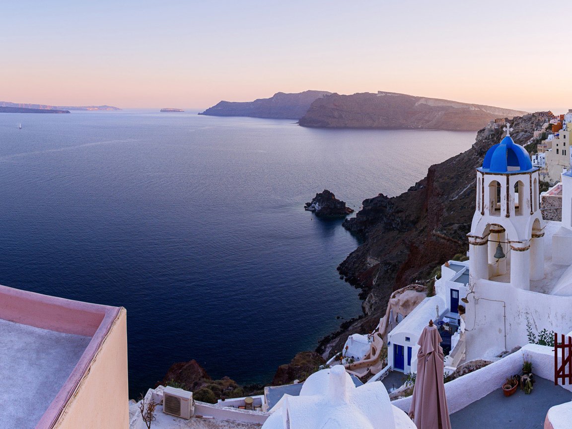 Обои греция, санторини, ойя, greece, santorini, oya разрешение 3840x1200 Загрузить