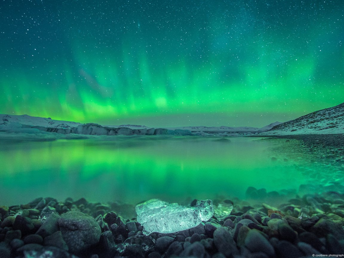 Обои исландия, полярное сияние, над ёкюльсаурлоуном, iceland, polar lights, over cursorcolor разрешение 1920x1200 Загрузить