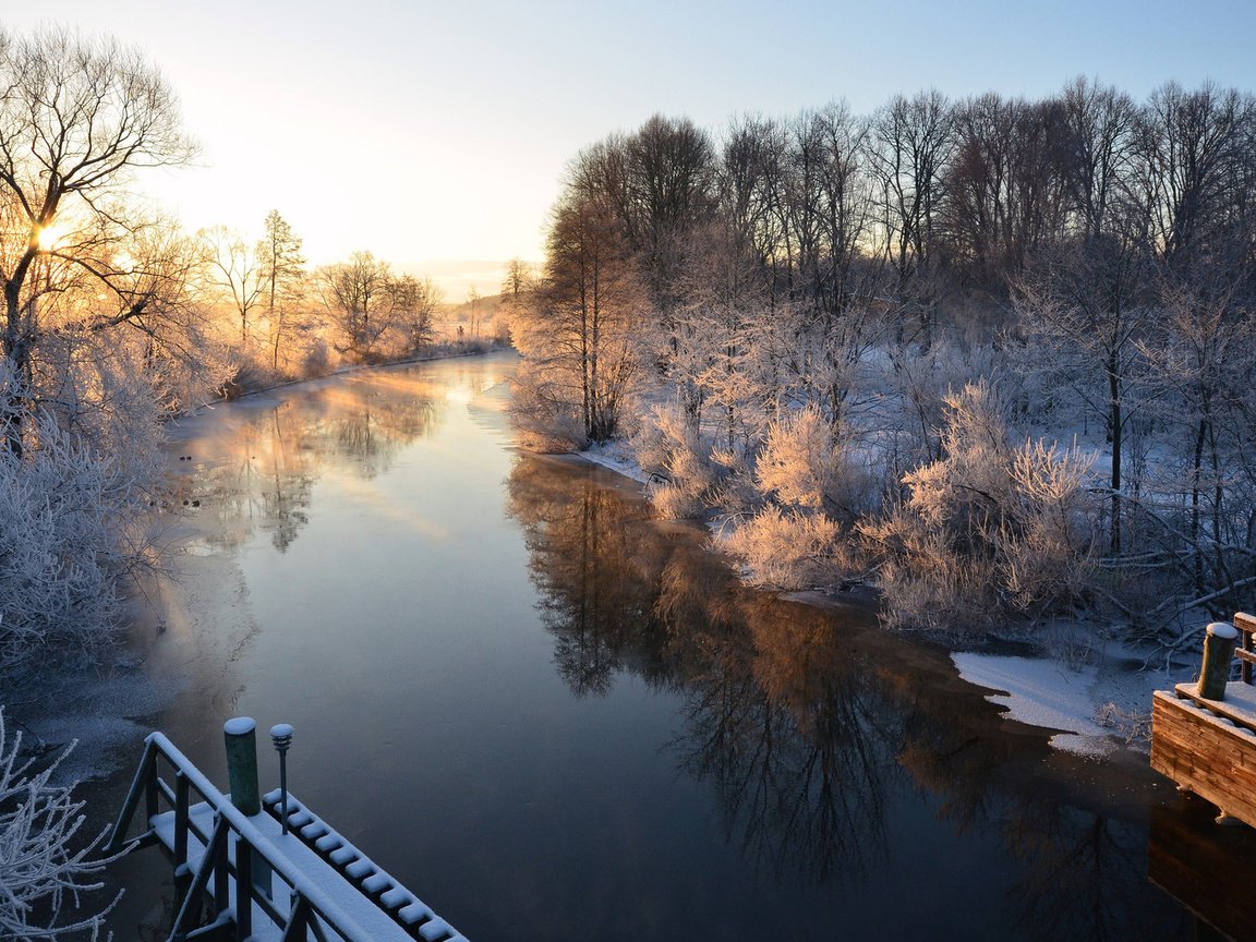 Обои река, зима, утро, швеция, river, winter, morning, sweden разрешение 1920x1200 Загрузить