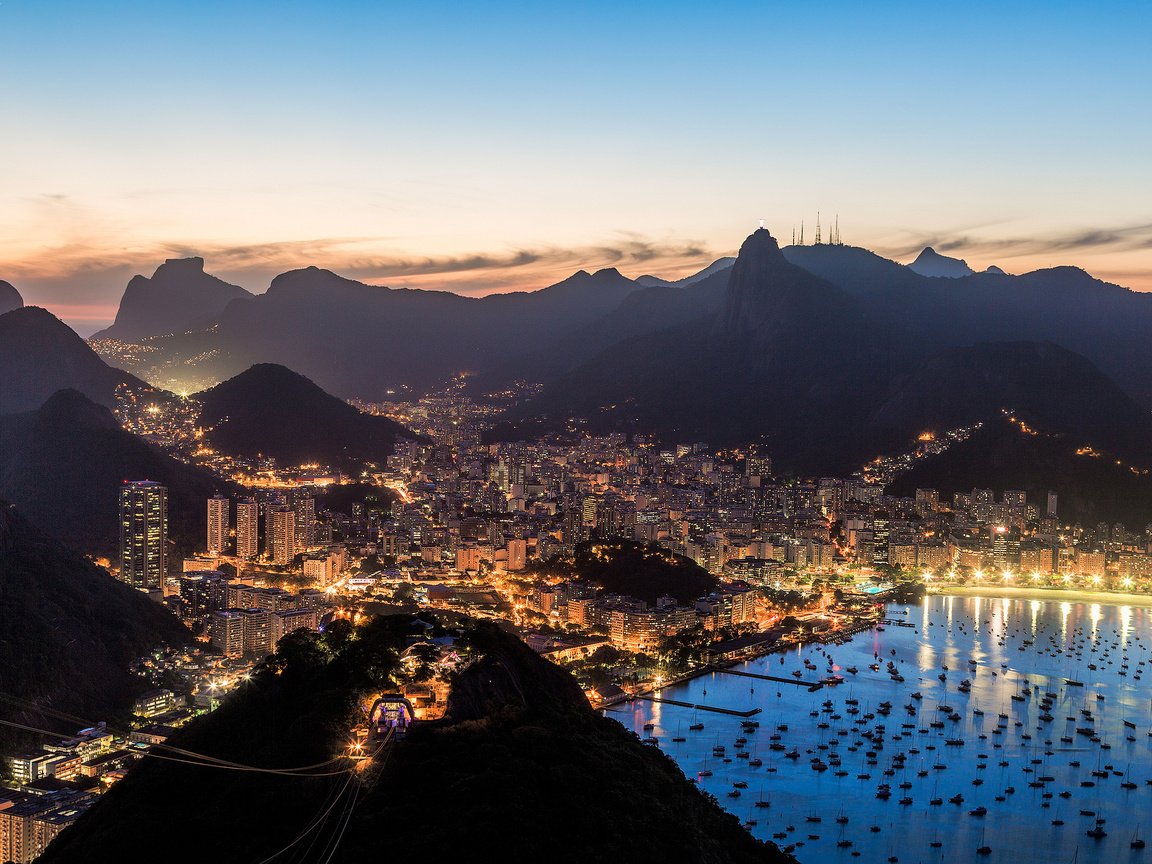 Обои вечер, лодки, залив, бразилия, бухта, рио-де-жанейро, the evening, boats, bay, brazil, rio de janeiro разрешение 2048x1365 Загрузить