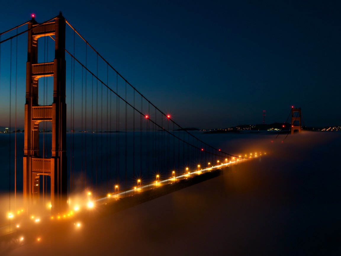 Обои ночь, огни, мост, сша, сан-франциско, золотые ворота, night, lights, bridge, usa, san francisco, golden gate разрешение 2048x1365 Загрузить