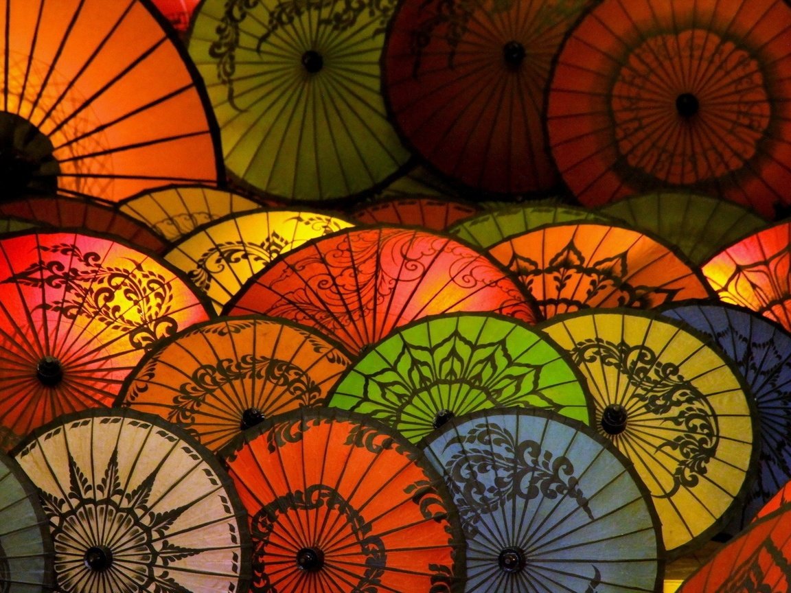 Обои разноцветные, цвет, зонт, зонтики, китайские, colorful, color, umbrella, umbrellas, chinese разрешение 1920x1200 Загрузить