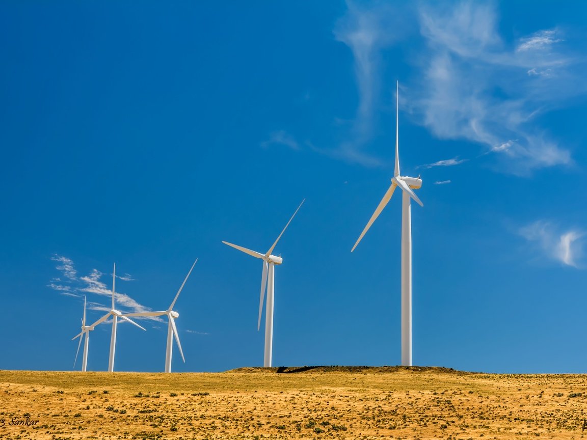 Обои облака, поле, ветряк, голубое небо, ветрогенератор, clouds, field, windmill, blue sky, wind turbine разрешение 6000x4000 Загрузить