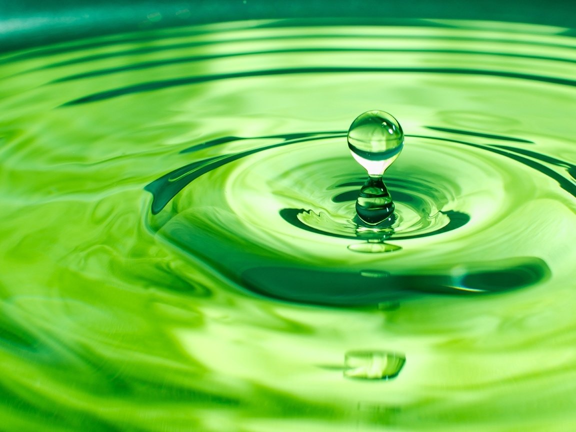 Обои вода, зелёный, фон, капля, круги, 3д, water, green, background, drop, circles, 3d разрешение 2200x1260 Загрузить