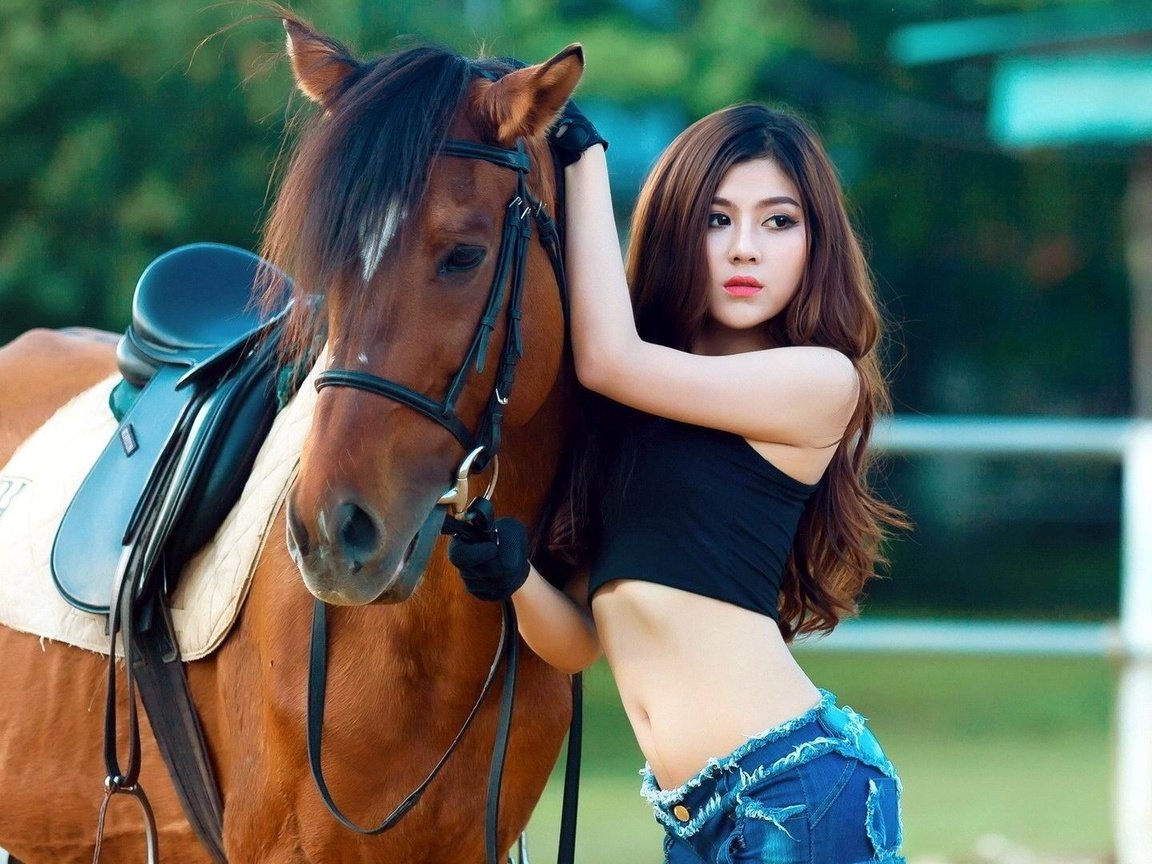 Обои девушка, джинсы, конь, girl, jeans, horse разрешение 1920x1080 Загрузить