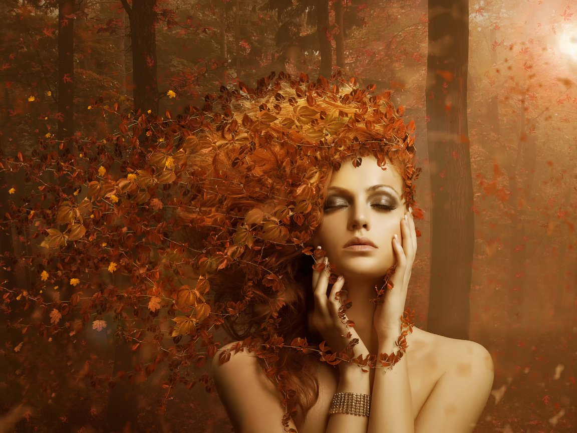 Обои лес, листья, девушка, осенние листья, forest, leaves, girl, autumn leaves разрешение 2048x1365 Загрузить