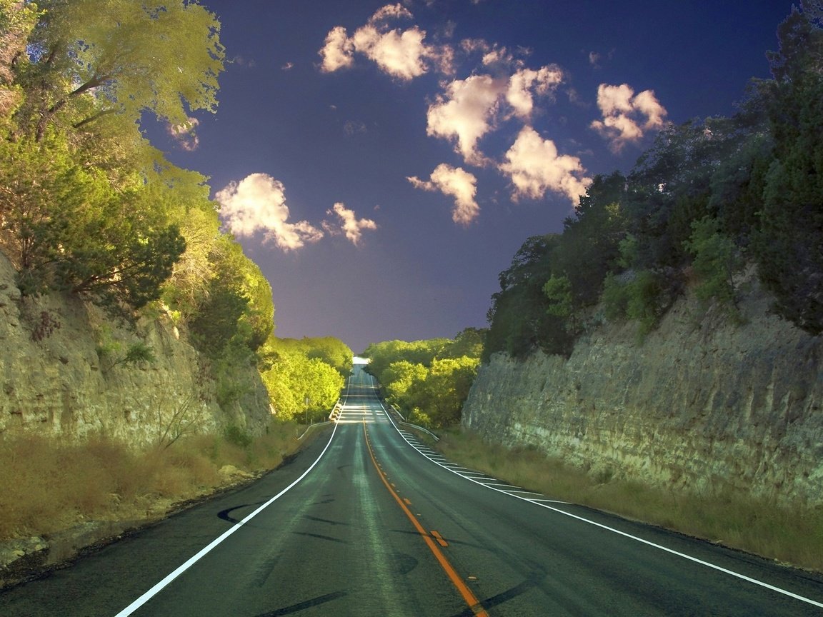 Обои облака, деревья, природа, шоссе, clouds, trees, nature, highway разрешение 2560x1600 Загрузить