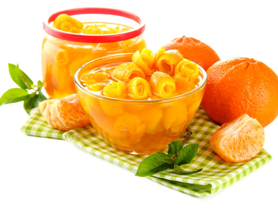 Обои фрукты, белый фон, банка, мандарины, цитрусы, варенье, fruit, white background, bank, tangerines, citrus, jam разрешение 4899x3197 Загрузить