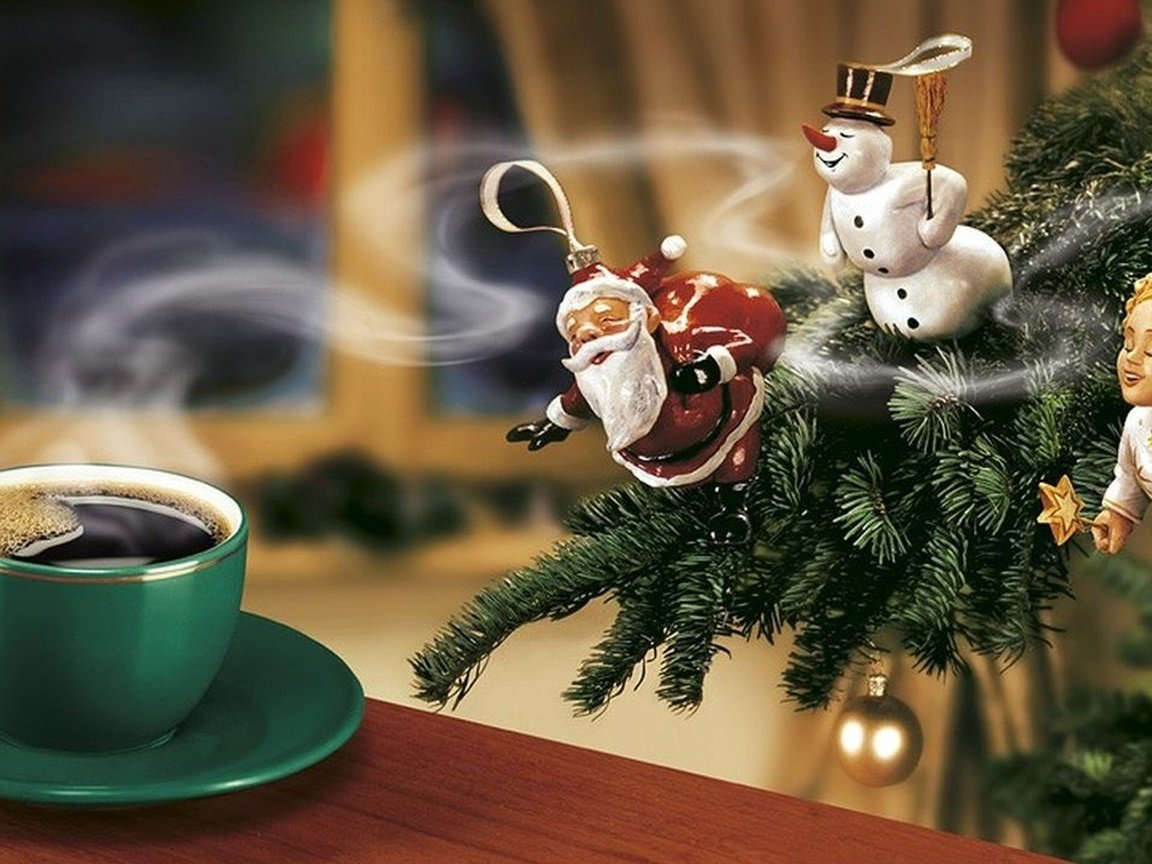 Обои новый год, елка, кофе, снеговик, рождество, санта, new year, tree, coffee, snowman, christmas, santa разрешение 1920x1080 Загрузить