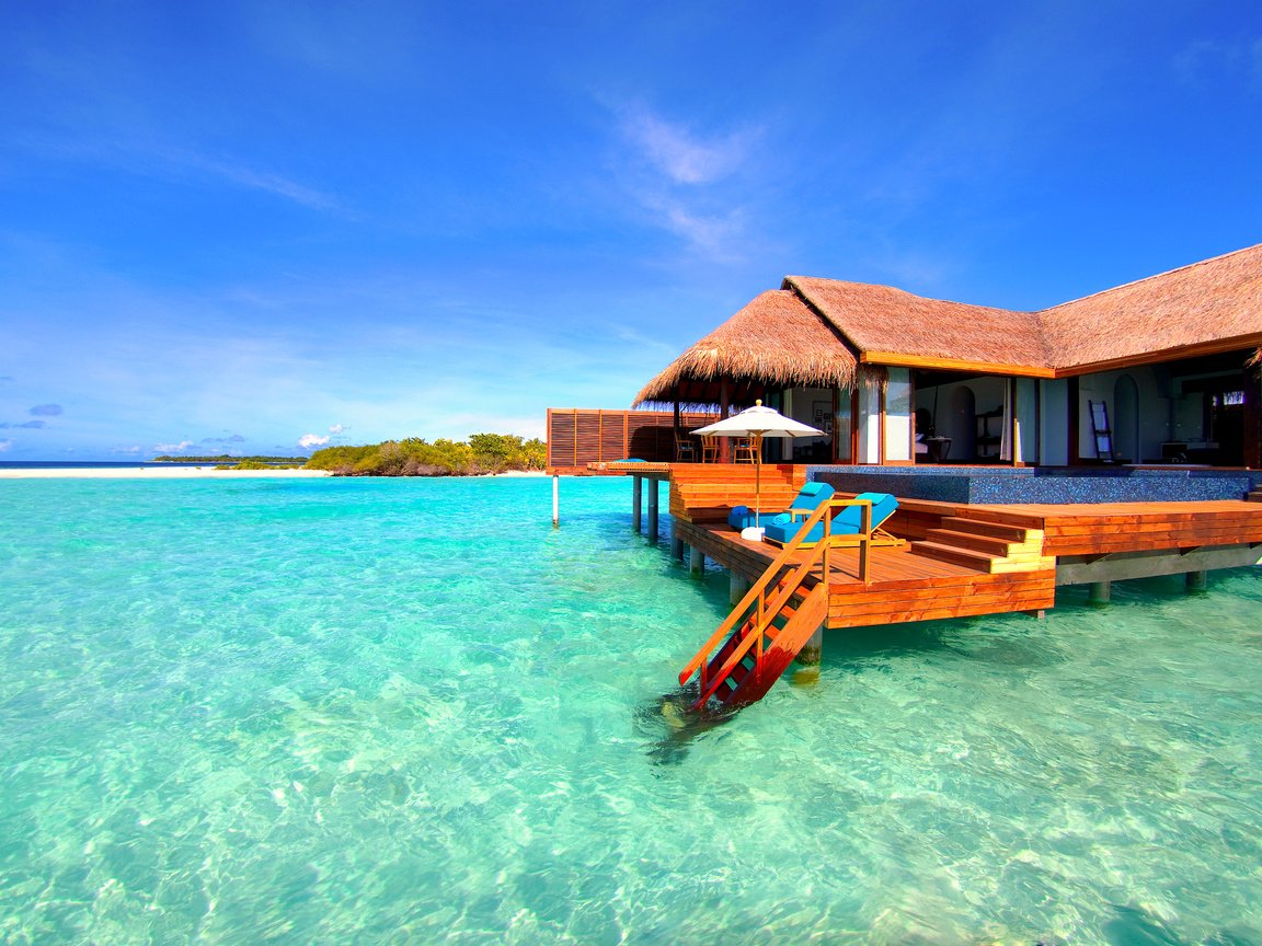 Обои море, отдых, остров, бунгало, мальдивы, sea, stay, island, bungalow, the maldives разрешение 3837x2158 Загрузить