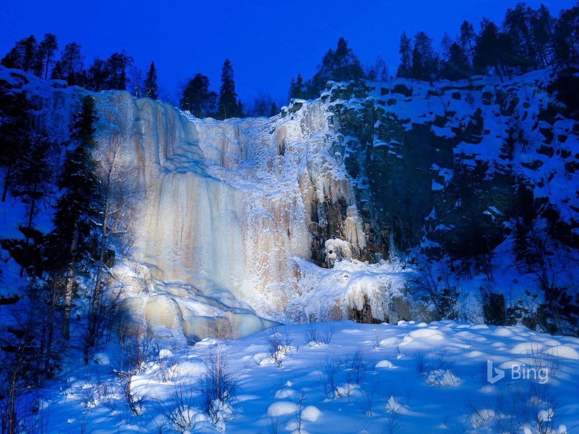 Обои природа, зима, водопад, лёд, финляндия, bing, nature, winter, waterfall, ice, finland разрешение 1920x1200 Загрузить