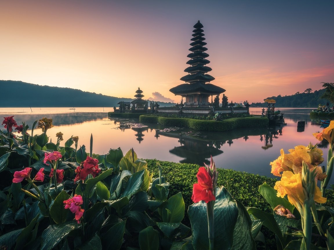 Обои цветы, вода, храм, бали, канна, flowers, water, temple, bali, kanna разрешение 2048x1367 Загрузить