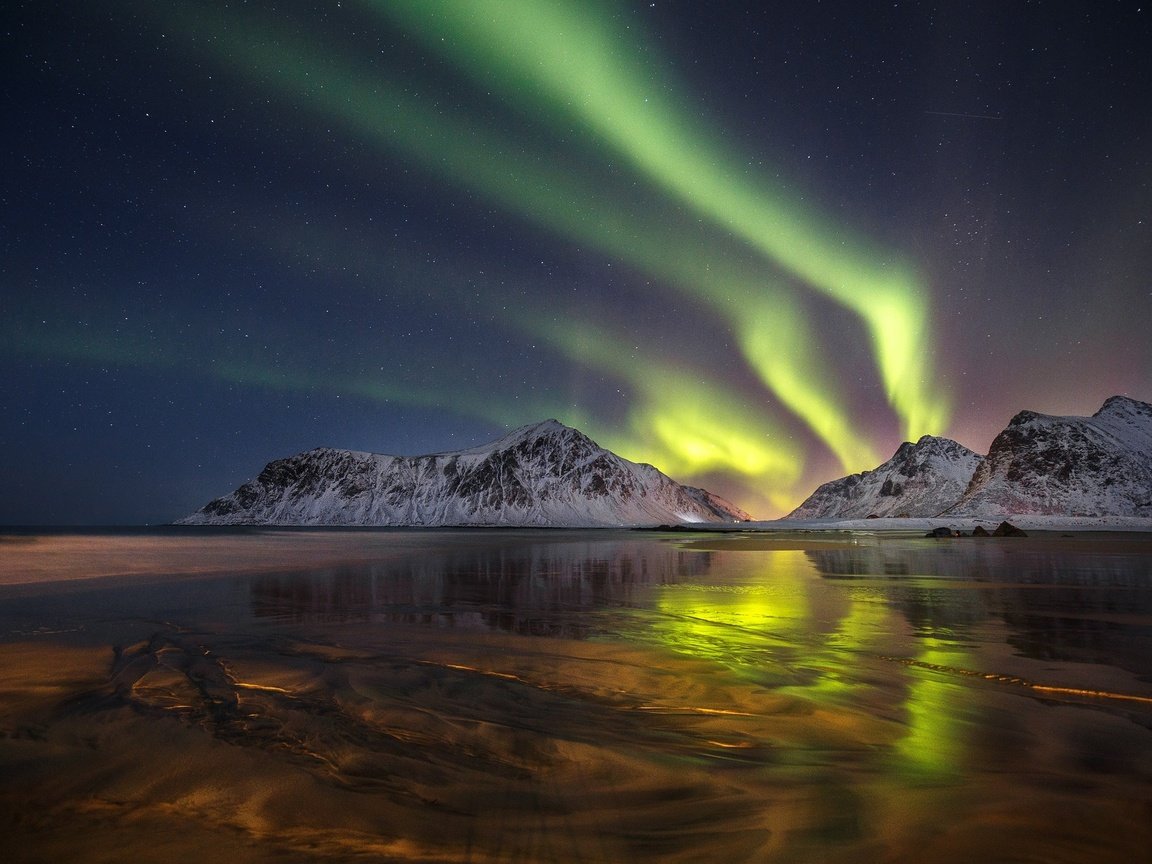 Обои ночь, горы, отражение, северное сияние, норвегия, night, mountains, reflection, northern lights, norway разрешение 2000x1333 Загрузить