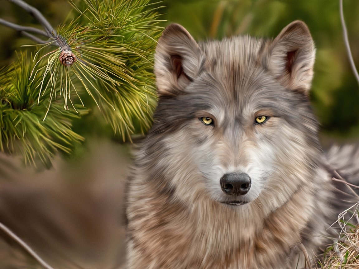 Обои арт, рисунок, взгляд, волк, сосна, art, figure, look, wolf, pine разрешение 3837x2759 Загрузить